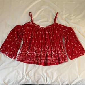 H&M Coachella Collection Bandana Red Paisley Off the Shoulder Wide Sleeve Top